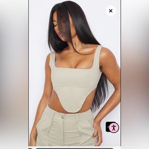 Stone Twill Dip Hem Structured Cargo Corset